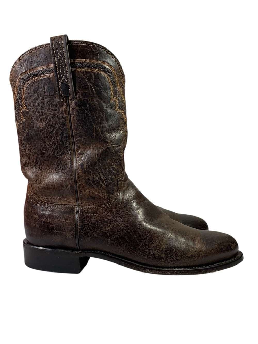 Lucchese T0122 Mad Goat Roper Dark Brown Leather Cowboy Boots Size 9.5 D - Picture 3 of 13